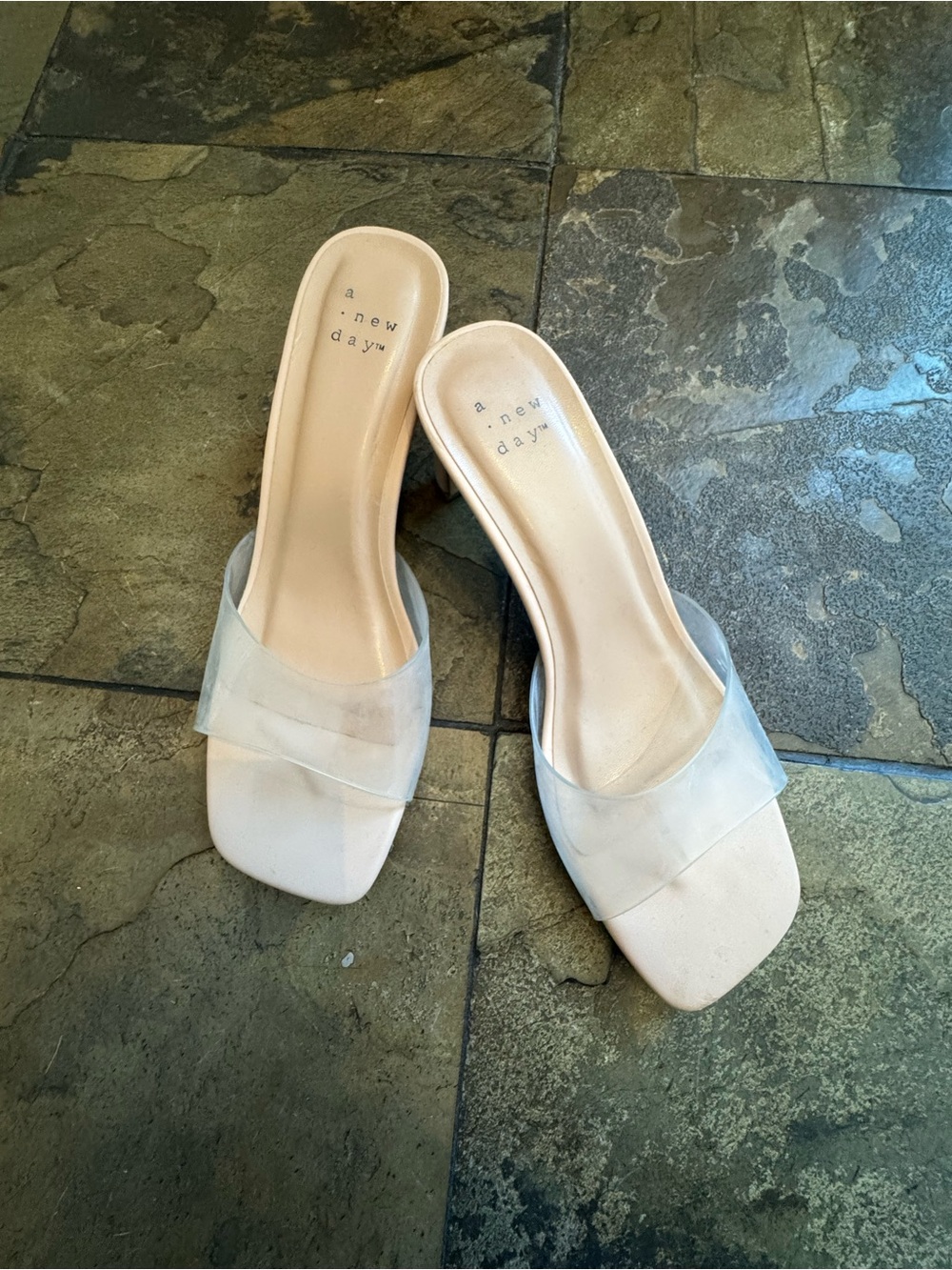 A New Day Slip-On Square Toe Mules with Clear Strap